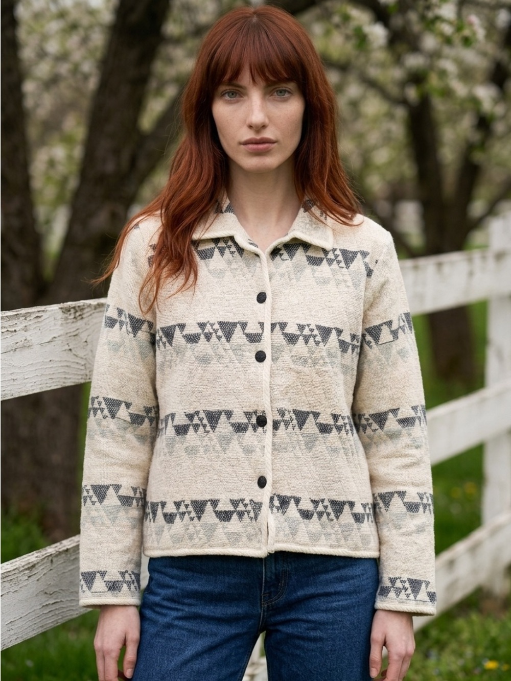 Vintage Keren Hart Southwestern Tapestry Jacket 100% Cotton Tribal Shacket